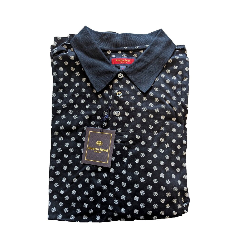 Austin Reed London Mens XL Long Sleeve Cotton Shirt Navy Blue Patterned NWT VTG